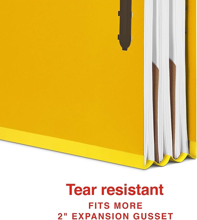 Staples 100% Recycled Heavy‑Duty Classification Folder, Letter Size, 2 Dividers, 2″ Expansion, Yellow Pressboard, 10/Box - Image 3