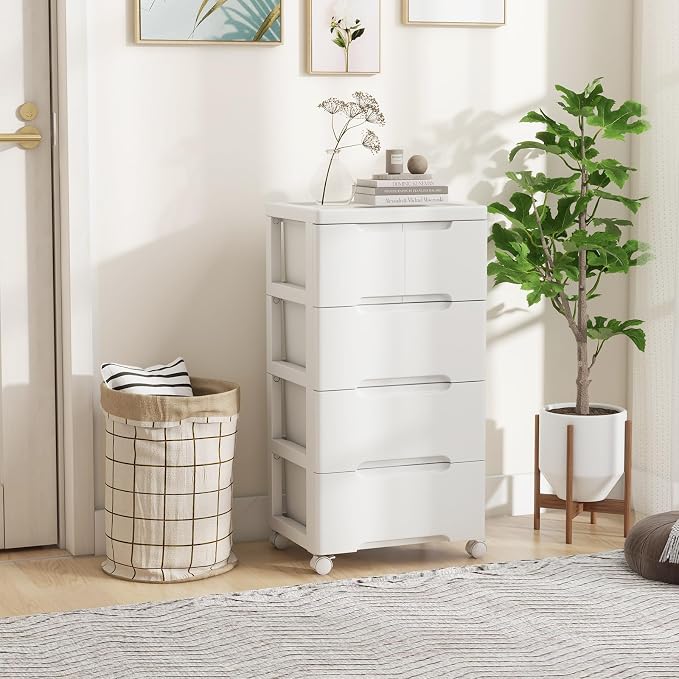 5-Drawer Plastic Rolling Storage Cart (16"x13"x31") | Mobile Storage Cabinet | Vertical Storage Tower Container Unit | 4 Universal Wheels | For Living Room, Home Office - Image 2