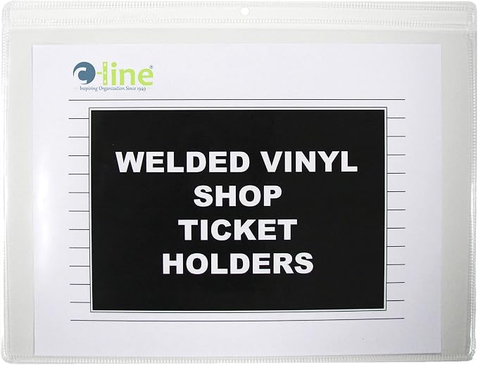 C-Line Vinyl Shop Ticket Holders, Both Sides Clear, Open Long Side, 12 x 9 Inches, 50 per Box (80129) by C-Line