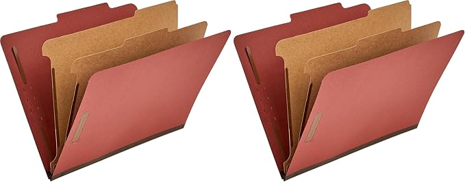 Amazon Basics Classification Folder with Prongs, Pressboard, 2 Dividers, 2-Inch Expansion, Letter Size, Red, Pack of 20, for Organizing Documents by AmazonBasics