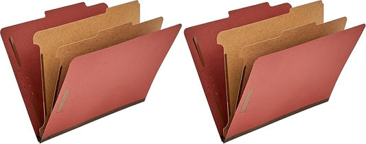 Amazon Basics Classification Folder with Prongs, Pressboard, 2 Dividers, 2-Inch Expansion, Letter Size, Red, Pack of 20, for Organizing Documents by AmazonBasics