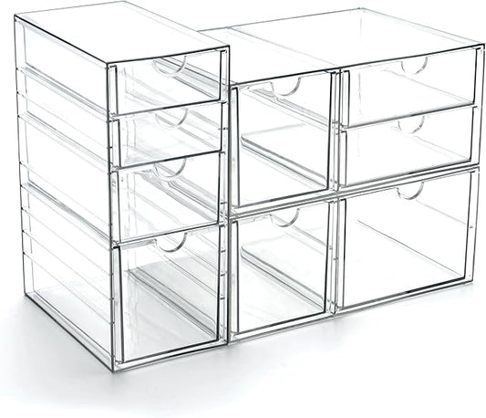Prsildan Acrylic Drawer Makeup Organizer with 9 Drawers, Set of 3 Office Desk Organizers Accessories, Clear Stackable Storage Drawers for Vanity, Countertop, Craft, Jewelry, Art Supply Organization by Prsildan