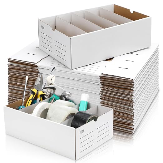 Teenyyou 30 Sets Cardboard Parts Bins Boxes Kraft Cardboard Storage Bins with Dividers for Parts Shelves Stem Project Online Store Inventory Organized (White,12 x 8 x 4 Inches) by Teenyyou