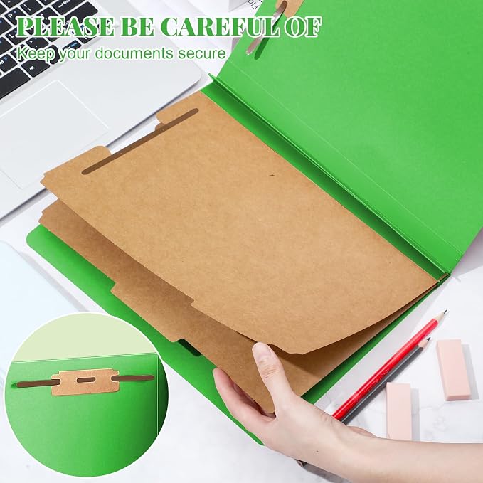 Skyygemm 36 Pcs Classification Folders Letter Size, 2 Divider Pressboard File Folders with 3. 5 Inch Expansion, 2 Prongs Fastener, Heavy Duty Office File Organizers for Teachers, Medical (Green) - Image 4
