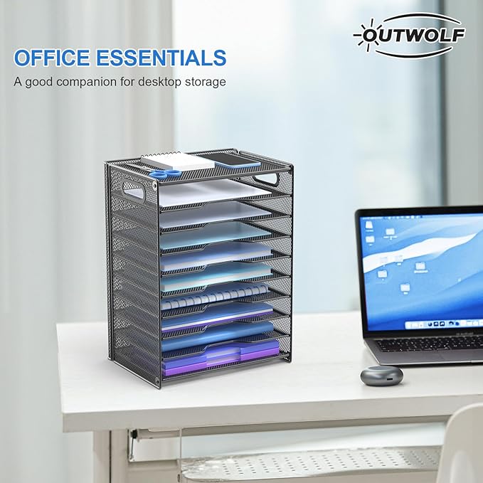 OUTWOLF 10 Tier Paper Organizer - Letter Tray Mesh Desk File Organizer with Handles for Office School Desktop, Black - Image 6