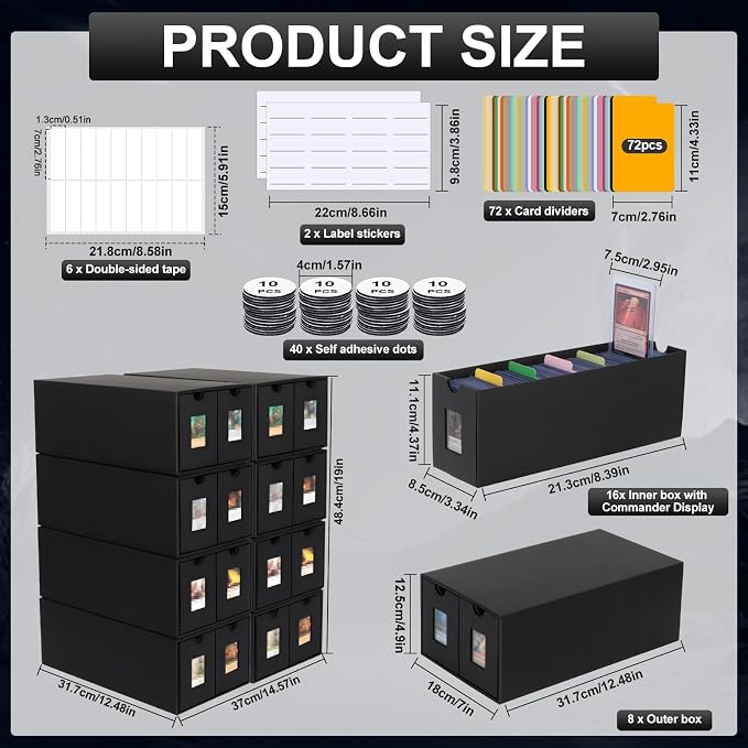 Card Storage Box, 14000+ Trading Card Storage 2700+ Toploader Card Storage Box for Commander Display,with 72 Dividers, Labels & Tapes,Fit for TCG, PTCG, MTG - Image 3