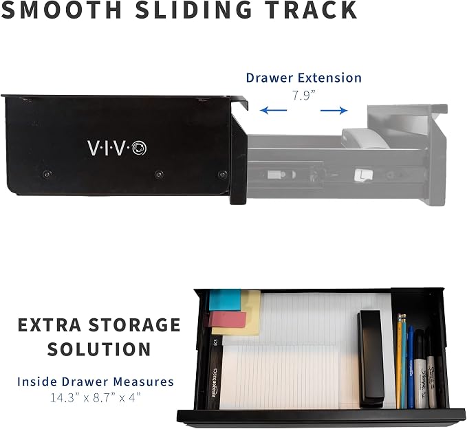 VIVO Black 16 x 9 inch Under Desk Slide Out Drawer, DESK-AC03A-B | No Shell, Sturdy Steel Design, Under Desk Storage, Workstation Organizer for Home Office, Holds 11 lbs - Image 4