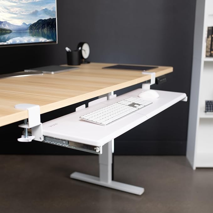 VIVO White Extra Large 34 x 11 in Under Desk Keyboard Tray, MOUNT-KB15EW | Keyboard Tray for Typing, Slide Out Platform, Extra Sturdy C-Clamp Mount System, Computer Drawer, Black Frame - Image 2