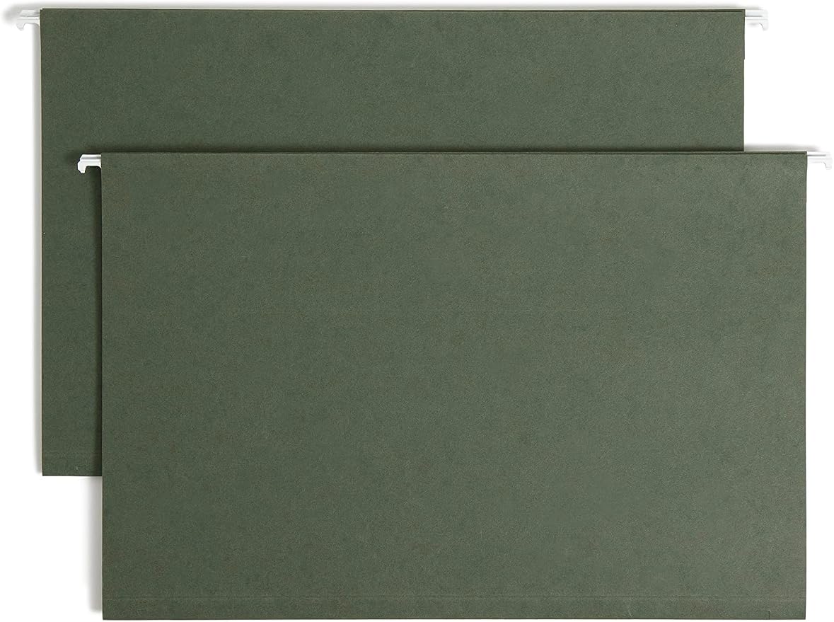 Smead Hanging File Folder with Tab, 1/3-Cut Adjustable Tab, Legal Size, Standard Green, 25 per Box (1-Inch Expansion, Legal) by SMEAD