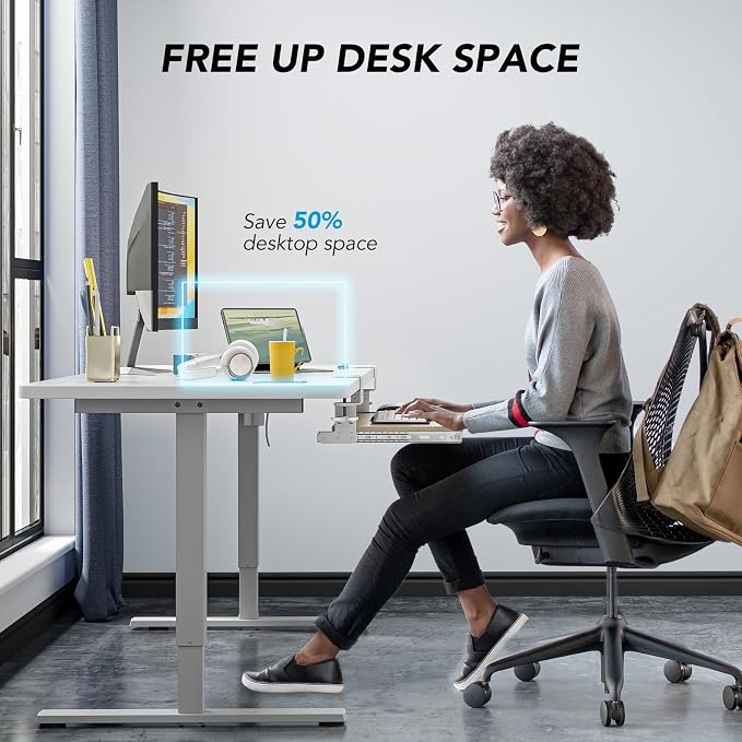 Keyboard Tray Under Desk Pull Out with Extra Sturdy C Clamp Mount System, 27.3 (32.5 inch Including Clamps) x 11 Inch Slide-Out Platform Computer Drawer for Typing Grain - Image 3