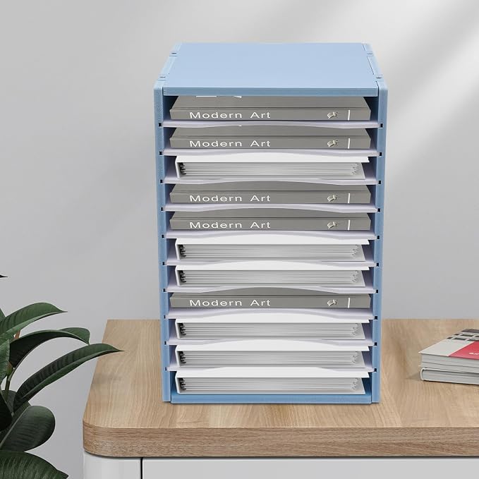 11-Tier Paper Organizer for Desk, Vertical Desktop Sorter Paper Sorter Organizer with Removable Shelf Document Storage Rack Document Holder for Home Office School Blue - Image 8