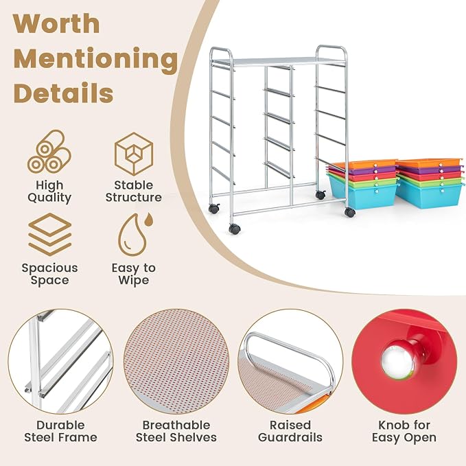 Moccha 10-Drawer Rolling Storage Cart - Storage Drawers Organizer with wheels for Craft Art Supply Paper Salon, Scrapbook Paper Tools, Under Desk Cabinet on Wheels for Classroom Office Home School - Image 5