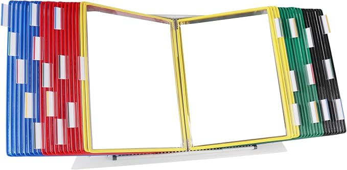 Tarifold Desktop Reference Display System, 40 Pockets, Expandable, Assorted | 40 Double-Sided PVC Pockets, Holds 80 Letter-Size Sheets, Sturdy Metal Base, Quick-Find Indexing, Quick and Easy to Assemble by TARIFOLD