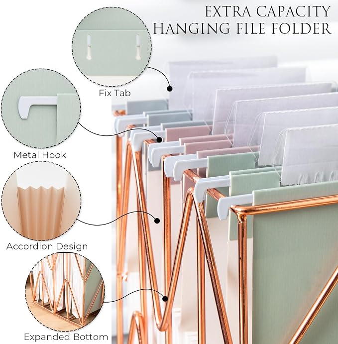 Y YOMA Letter Size - 6 Pack Extra Capacity Hanging File Folders Accordion Decorative Reinforced File Folder Cute Colored Expandable Folder for Office Home with 1/5-Cut Adjustable Tabs, Morandi Color - Image 3