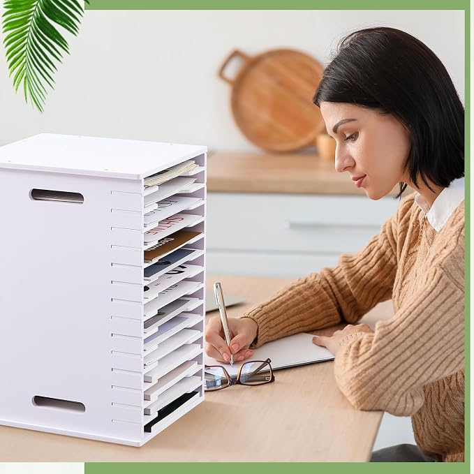 15 Tier 8.5" x 11" Scrapbook Paper Organizer, White Cardstock File Organizer with Adjustable Shelves, Stackable Paper Trays, Desktop Storage Rack Document Holder for Desk Home Office - Image 6