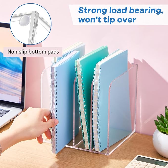 Suzile Clear Acrylic Magazine File Holder with Vertical Compartments Desk Organizer Book Rack for Desk Sorter Paper Folder Office Accessories(Stylish,7 x 6.9 x 6.3 Inch) - Image 3