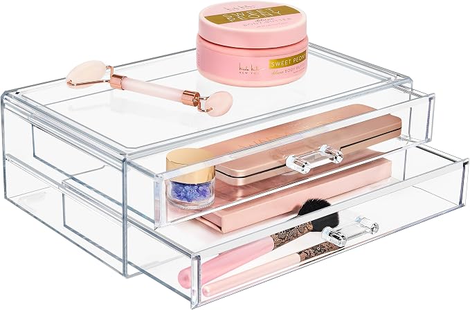 Sorbus Stackable Acrylic Drawers - 2 Clear Storage Drawers for Organizing Make up Palettes, Nail Polish, Hair Accessories, Cosmetics & Beauty Supplies - Makeup Organizer for Vanity, Bathroom Organizer by Sorbus