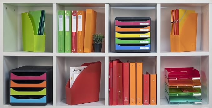 Exacompta - Ref 3097298D - BIG-BOX PLUS Desktop Drawer Set - 5 x 43mm Drawers, Suitable for A4+ Documents, 347 x 278 x 271mm, 100% Recycled Plastic - Black/Glossy Harlequin - Image 7