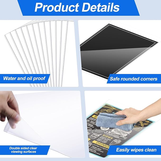 50 Pcs 8.5" x 14" Menu Cover Double-Sided Clear Vinyl Menu Holder Rigid Print Protectors Heavy Duty Paper Sleeves Hard Plastic Poster Protector Sleeve for Page Sheet (8.5" x 14") - Image 4