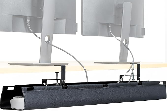 VIVO Clamp-on Under Desk 47 inch Fabric Cable Management Tray, Wire Concealer, Power Strip Storage, Workspace Organization, Easy Fold Down Access, Black, DESK-AC47F-C by Unknown
