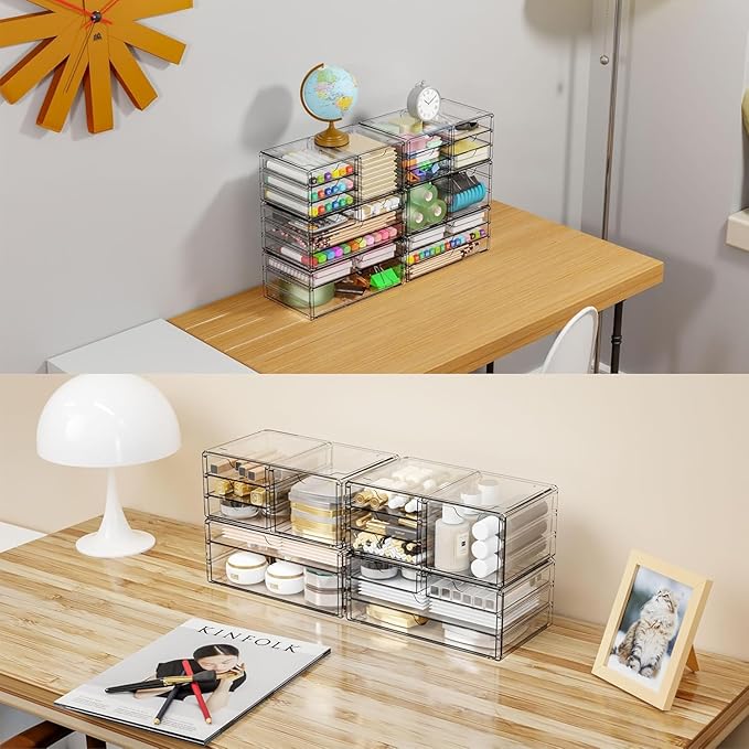 3Pack Clear Drawer Organizers Stackable,Acrylic Storage Drawers With 10 Drawers,Multipurpose Office Supply Organizer and Makeup Organizer for Beauty,Craft,Pen,Medical,Stationary Desk Organizers - Image 5