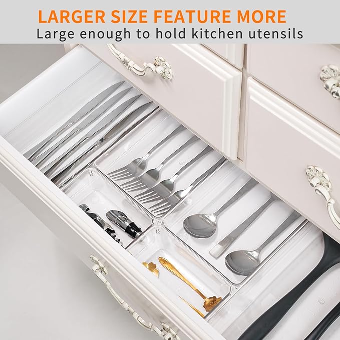 21 Pack Large Clear Plastic Drawer Organizer Trays | BPA-Free Acrylic Organizer Bins for Large Kitchen Utensils, Bathroom, Makeup, Jewelries, Office Desk, School Supplies, Perfume - Image 4