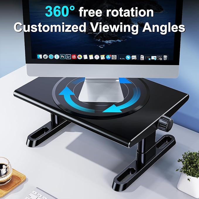 Monitor Stand Riser for Desk,360°Rotation Freely Height Adjustable by Knob,4.4-5.8 Inches,Ergonomic Monitor Stand Mount, Desktop Monitor Stand Riser for Computer,Laptop,Printer,Tv,Black - Image 2
