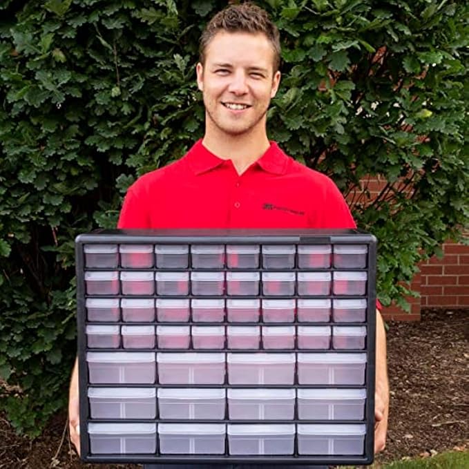 Akro-Mils 44-Drawer Plastic Drawer Storage Cabinet for Garage Organization, Bead Organizer, Building Bricks Storage, Teacher Toolbox, Makeup Organizer, 20" W x 6" D x 16" H, 10144 Black (Pack of 2) - Image 2
