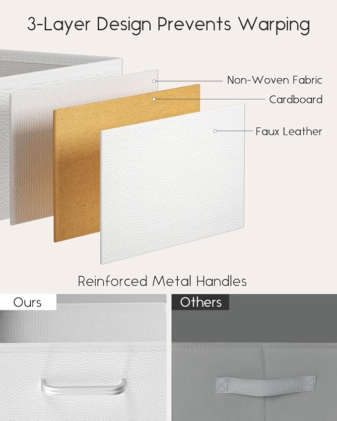 Stackable Storage Drawers - 2 Tier Closet Organizer with Metal Handles and Metal Frame, Collapsible Fabric Bins Dresser for Bedroom, Dorm, Office, White, 1 Pack - Image 4