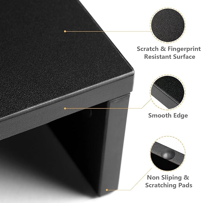 TAVR Monitor Stand Riser, Office Desktop Organizer Stand for 2 Monitors | Adjustable Length and Angle 3 Shelf, Extra Long Multifunctional Wooden Stand up to 43.3" fit Computer, Laptop, TV, Black - Image 6
