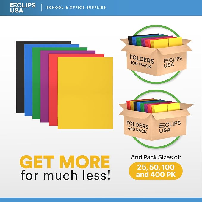 Folders with Pockets and Prongs (200 Pack) 2 Pocket Folders with 3 Prongs for School Paper Folders with Pockets - Image 5