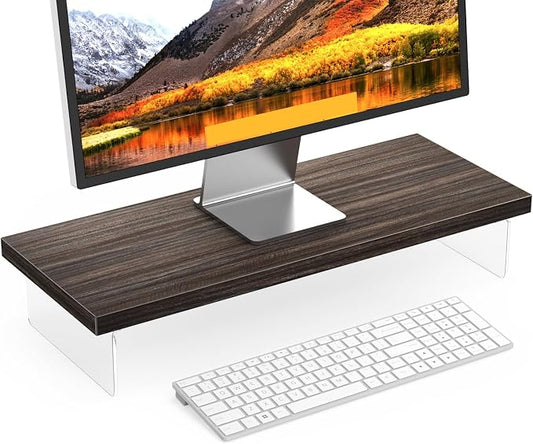 Monitor Stand Riser, 25x10 in Wood & Acrylic Computer Desk Organizer Shelf | Computer Monitor Stand With Wood & Acrylic Design; Works As Laptop Riser, Printer Stand, TV Screen Riser And Desk Organizer. by SSWOOD