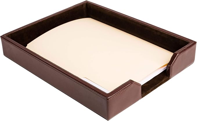 DACASSO Bonded Leather Desktop Letter Tray - Luxury Letter Holder & Paper Organizer for Desk - Office Organization & Executive Desk Decor - (Dark Brown) - Image 8
