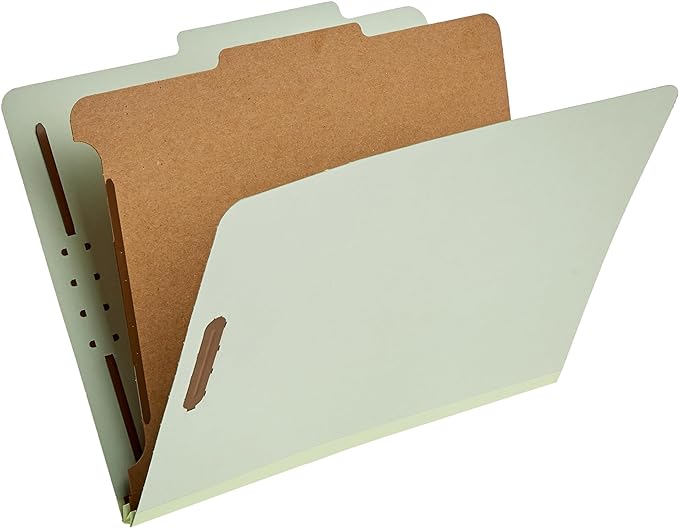 Amazon Basics Classification File Folders, 1 Divider, 2-Inch Embedded Fasteners, Letter Size for Documents, Light Green, 10-Pack by AmazonBasics