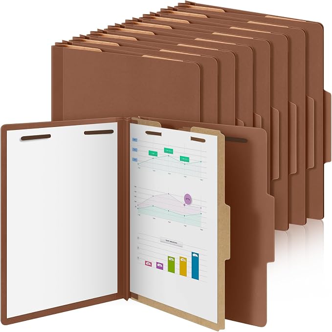 AmazingSpark 24 Pcs Classification Folder Letter Size Bulk 1 Divider Pressboard File Folder with Expansion 2 Prong Fastener Heavy Duty Office File Organizer for School Medical Document(Kraft Paper) by Unknown