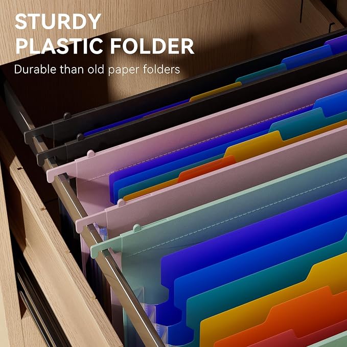 ThinkTex Plastic Expanding Hanging File Folders, 7 * 1.2" Accordion Pockets | Large Capacity, Multi-Color Tabs, Letter Size for Filing Cabinet - 3 Packs 3 Colors - Image 3
