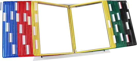 Tarifold Desktop Reference Display System, 50 Pockets, Expandable, Assorted | 50 Double-Sided PVC Pockets, Holds 100 Letter-Size Sheets, Sturdy Metal Base, Quick-Find Indexing, Quick and Easy to Assemble by TARIFOLD