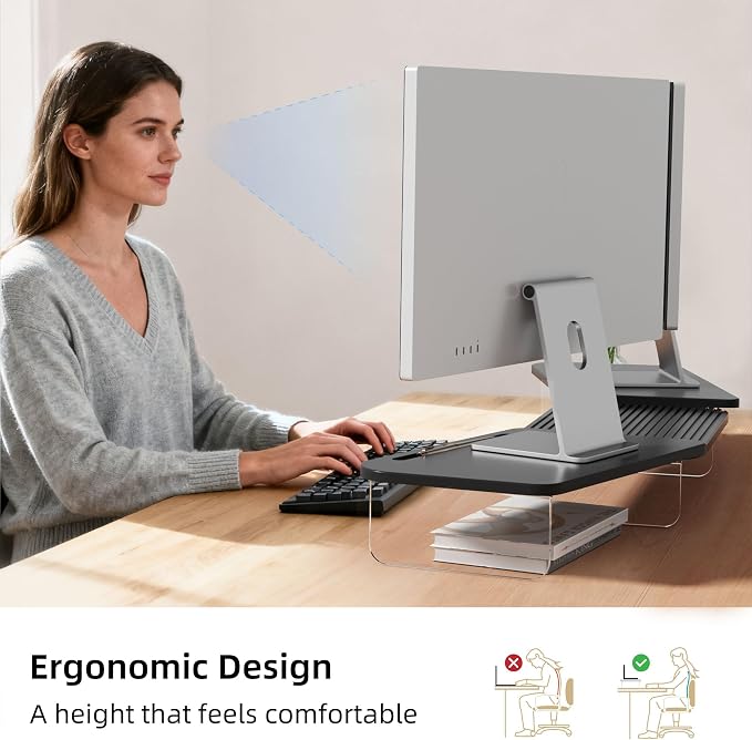 AFOOYO LED Dual Monitor Stand Riser for 2 Monitors,Office Desktop Wooden Stand Adjustable Length and Angle 3 Shelf,Extra Long Multifunctional Stand up to 39.3" for Computer,Laptop,TV,Black - Image 6