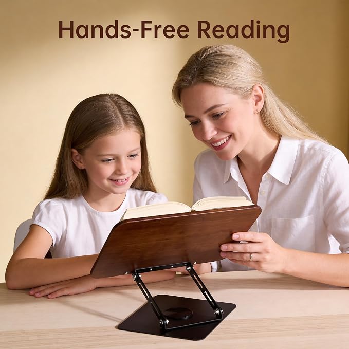 2-in-1 Floor & Desktop Book Stand, Adjustable Reading Music Podium | Portable Dual-Use 19"-62.2" Music Sheet Display, Laptop, Cookbook, Projector Stand Holder, 360° Rotate, Page Clip, Wood - Image 7