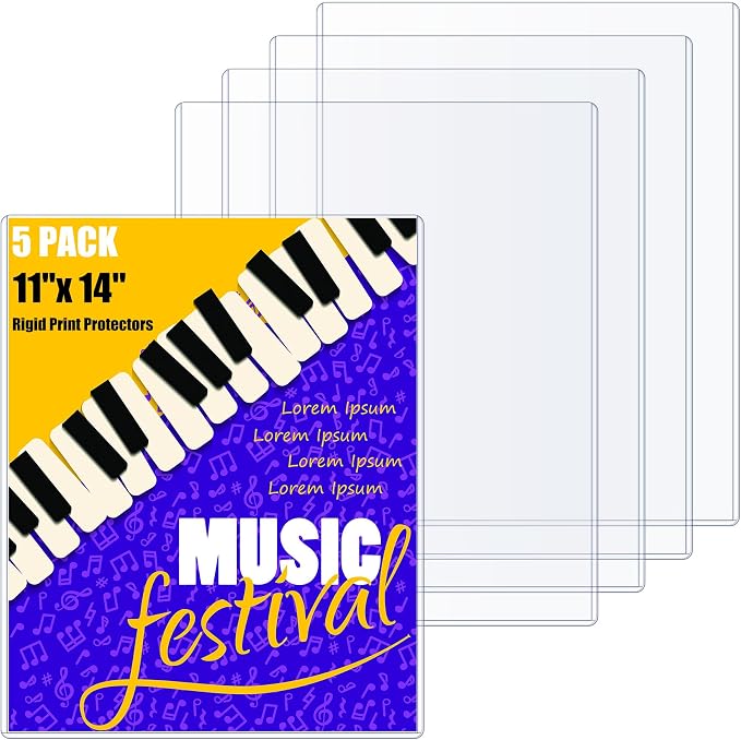 AKONEGE 5PCS 11" x 14" Rigid Print Protectors Hard Plastic Sheet Page Protectors Heavy Duty Top Loading Menu Covers Poster Sleeves Clear Plastic Paper Sleeves for Magazine Prints Photo Document by AKONEGE