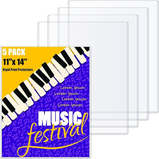 AKONEGE 5PCS 11" x 14" Rigid Print Protectors Hard Plastic Sheet Page Protectors Heavy Duty Top Loading Menu Covers Poster Sleeves Clear Plastic Paper Sleeves for Magazine Prints Photo Document by AKONEGE