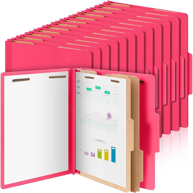 AmazingSpark 36 Pcs Classification Folder Letter Size Bulk 2 Divider Pressboard File Folder with Expansion 2 Prong Fastener Heavy Duty Office File Organizer for School Medical Document(Hot Pink) by Unknown