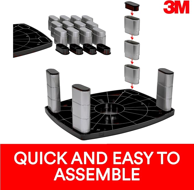 3M Extra Wide Adjustable Computer Monitor Stand, 20 in x 12 in | Height Adjustable Monitor Riser For Desk, Office, Home With Underneath Storage Space, No Skid - Image 6