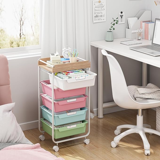 Utility Cart with 5 Drawers, Art Cart for Teacher Kid, Colorful | Rolling Storage Cart for Crafters Artists Student Storage Arts Crafts & Study Supplies in Craft Room Dorm Classroom Kids Room - Image 3