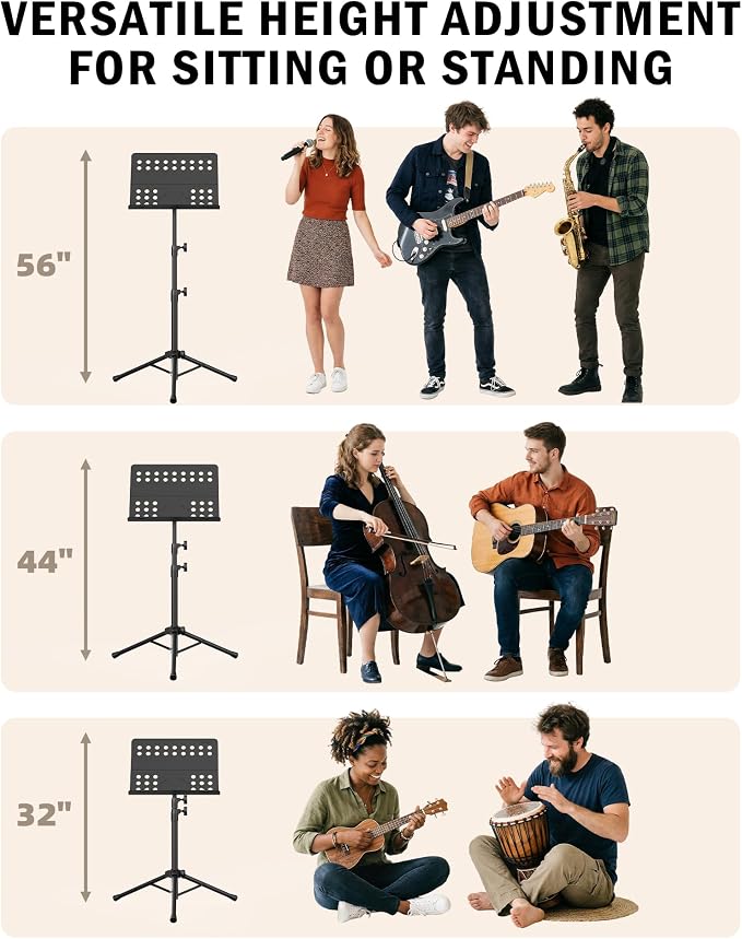 Vekkia Metal Professional Portable Perforated Sheet Music Stand | Folding Adjustable Holder/with Carrying Bag/Sturdy for Instrumental Performance, Band & Travel - Image 2