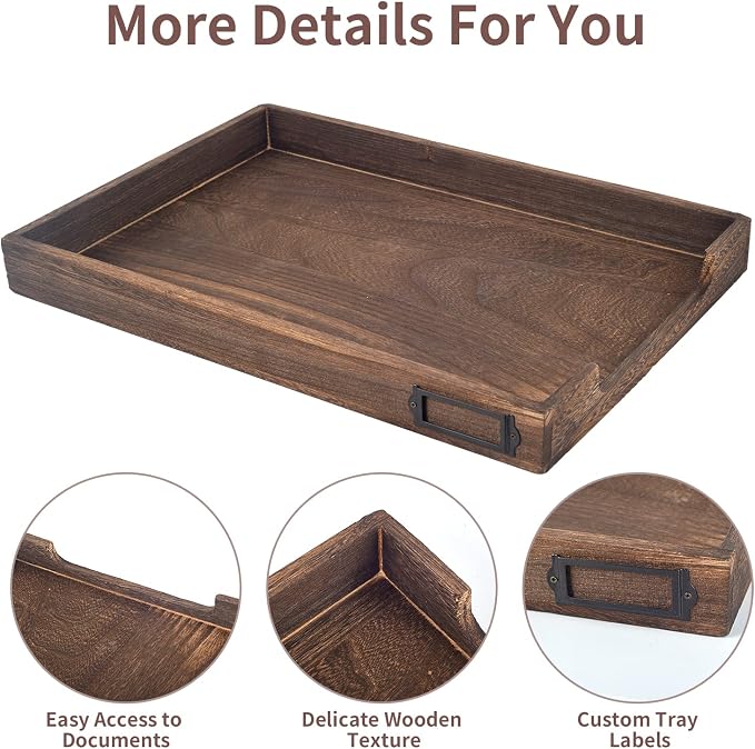 11 x 17 Paper Tray Organizer Legal Size Desk Tray Wooden Paper Tray Organizer Tabloid Size Document Folder for Engineering Office &Home Desktop Document Organizer - Image 2