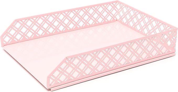 Exerz Letter Trays 2pcs Stackable Paper Sorter/Desk Organiser/File Tray for Desk - Wire Mesh Metal File Rack - Office, School, Home Study (Light Pink) - Image 6