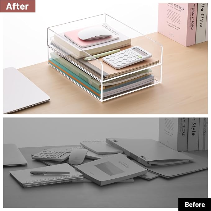HeZone Paper Organizer Letter Tray, Clear Acrylic Paper Tray, School Teacher Office Supplies Organization, Stackable Desk File Organizer, Classroom Decor and Accessories-2 Pack… - Image 7