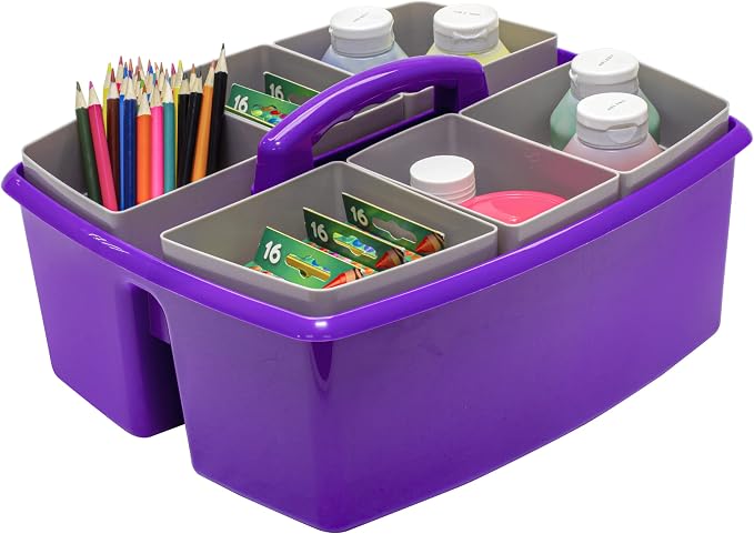 Storex Large Classroom Craft Caddy with Cups, 13 x 11 x 6.575 Inches, Purple, Case of 2 (00986A02C) - Image 6