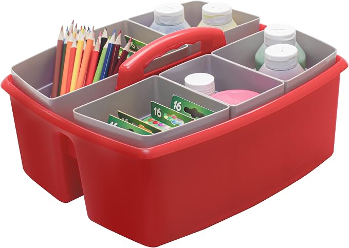 Storex Large Classroom Caddy with Cups, 13 x 11 x 6.575 Inches, Red, Case of 2 (00981U02C) - Image 5
